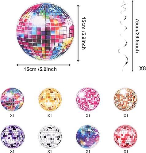 Miniatura 3 de Decoraciones de fiesta de los años 70, 2 piezas de decoraciones de fiesta de los 70, 8 piezas colgantes de espirales de discoteca decoraciones de