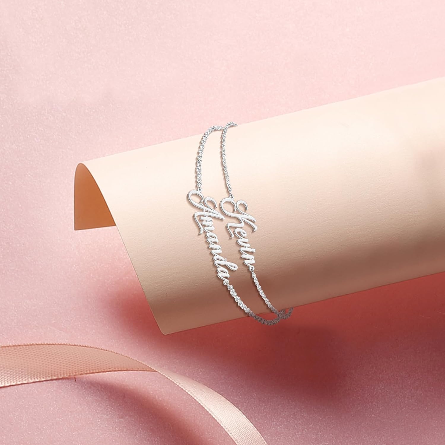 LucySky Custom Bracelets with 2 Names for Women, 925 Sterling Silver Adjustable Personalized Name Anklet, Custom Bracelets Summer Beach Jewelry Dainty Gifts for Wife, Sister, Friends