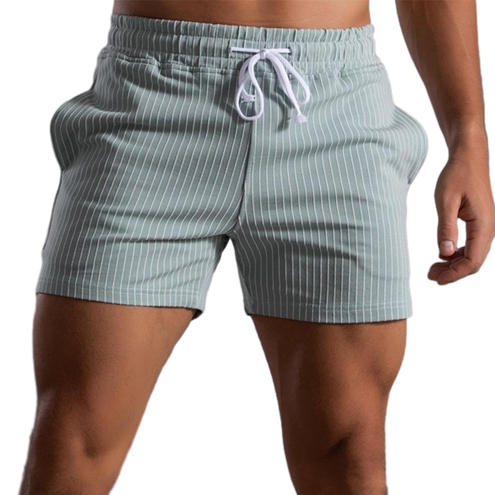 Mens Shorts 5" Casual Summer Stripes Elastic Waist Classic Fit Daily Wear Jogger Workout Cotton Shorts