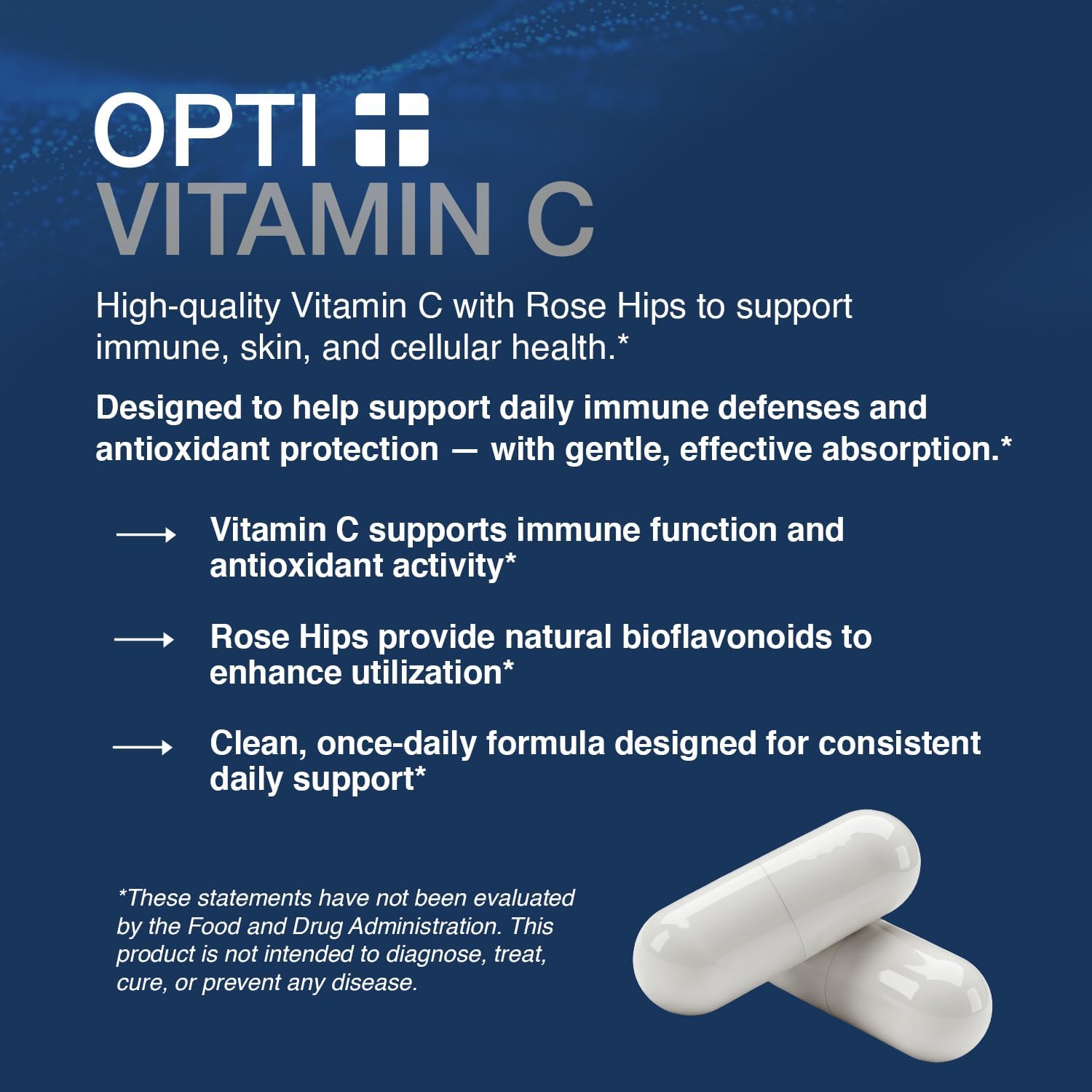 Opti + Vitamin C 1000mg Capsules | Buffered Vitamin C Time Release Essential Antioxidant, Immune System Support & Promotes Healthy Aging* | 100 capsules/100 Servings