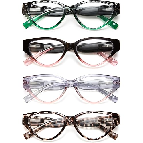 EYEURL 4-Pack Cat Eye Reading Glasses for Women-Blue Light Blocking Computer Glasses with Spring Hinge Anti-Glare Readers for Women 1.5