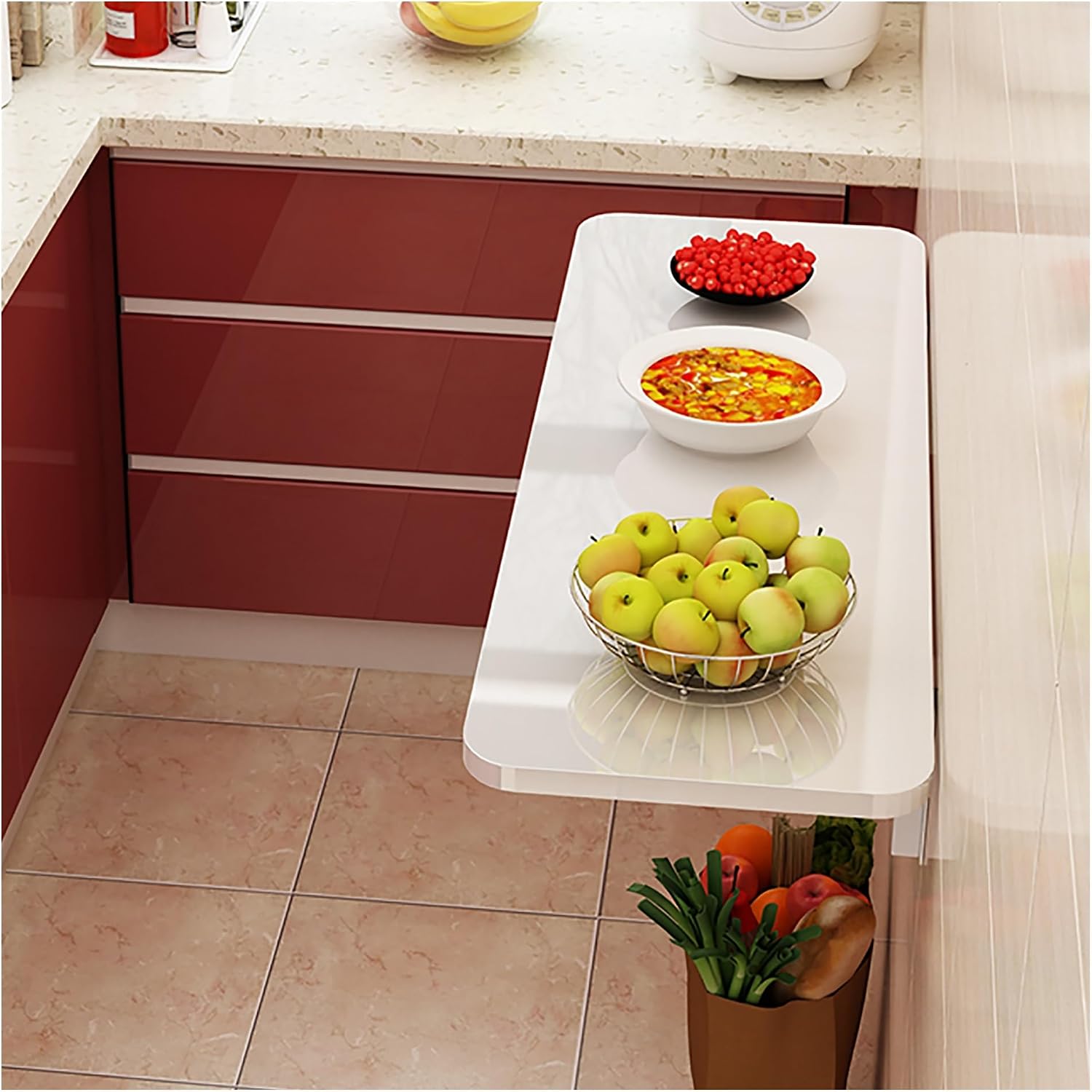 Laundry Floating Folding Table, Wood Wall Mounted Folding Table, fold down table, Folding Kitchen Table, Drop Leaf Dining Stable Sturdy Table With Bracket, Wall Shelf Computer Desks Workstations ( Col
