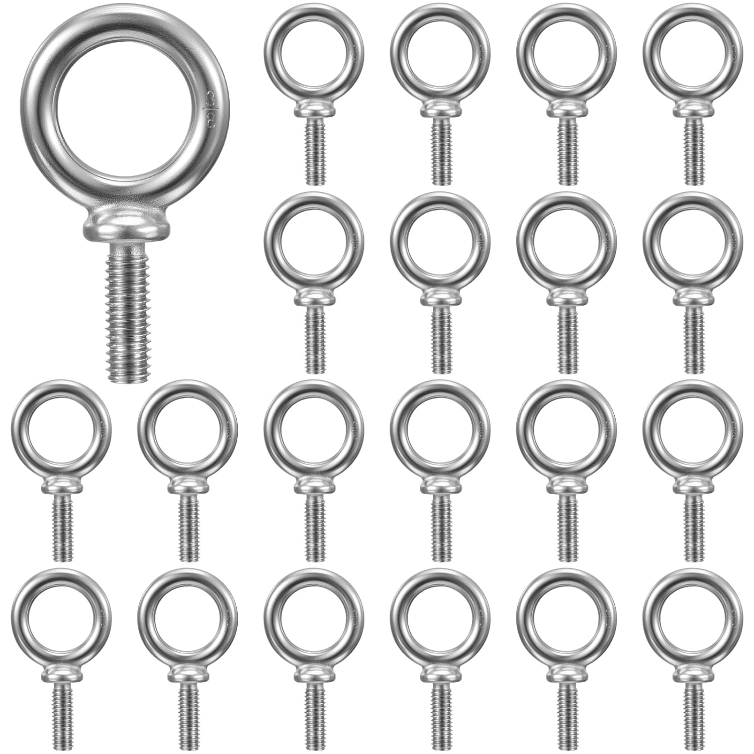 Hicarer 20 Pack Lifting Ring Shoulder Eye Bolt 3/8"-16 x 1 Machinery Shoulder Eyebolts 304 Stainless Steel Threaded Nut Fastener