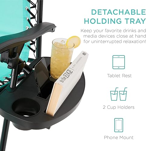 Miniatura 39 de Best Choice Products Juego de 2 sillas reclinables ajustables de malla de acero con gravedad cero con almohadas y bandejas portavasos, color arena