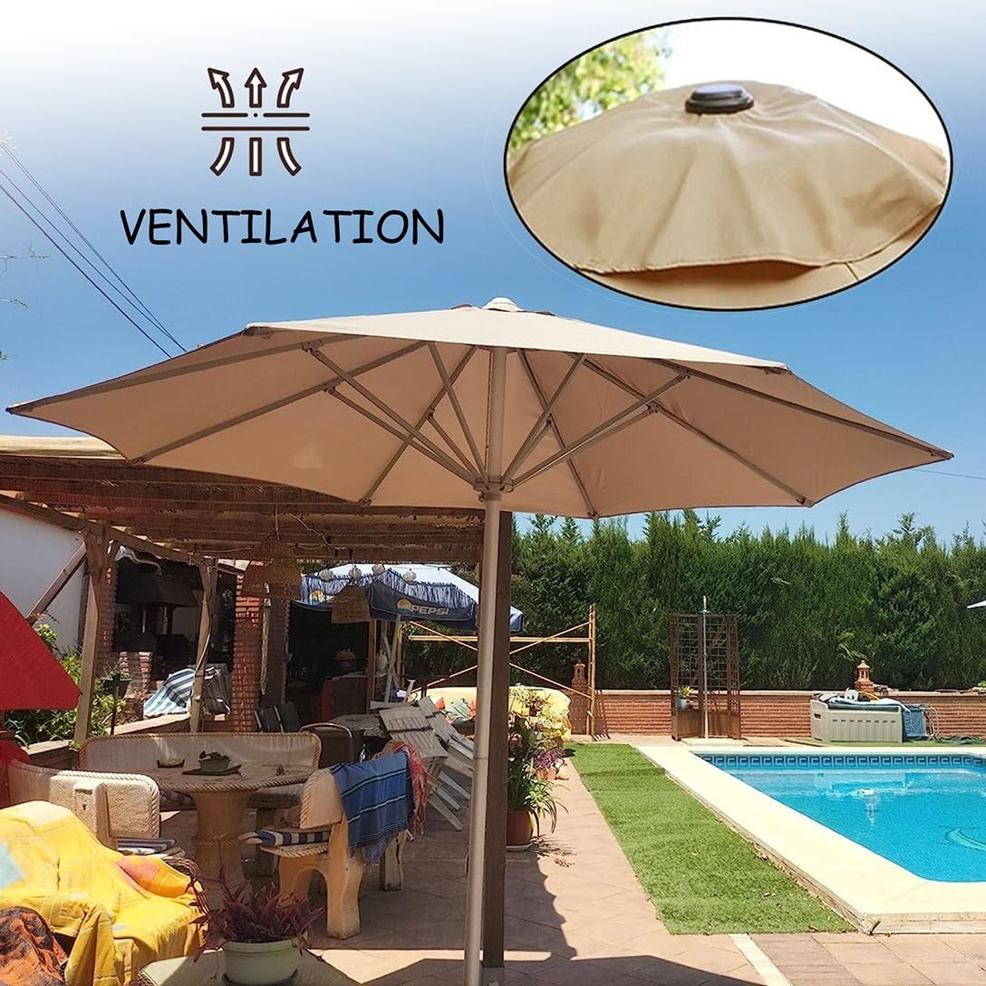 Outdoor Umbrella Fabric Canopy Cover For 6/8 Ribs, Patio Umbrella Replacement UV Protection Waterproof, Replacement Canopy Top(Black,8 ribs-300cm/9.8ft)