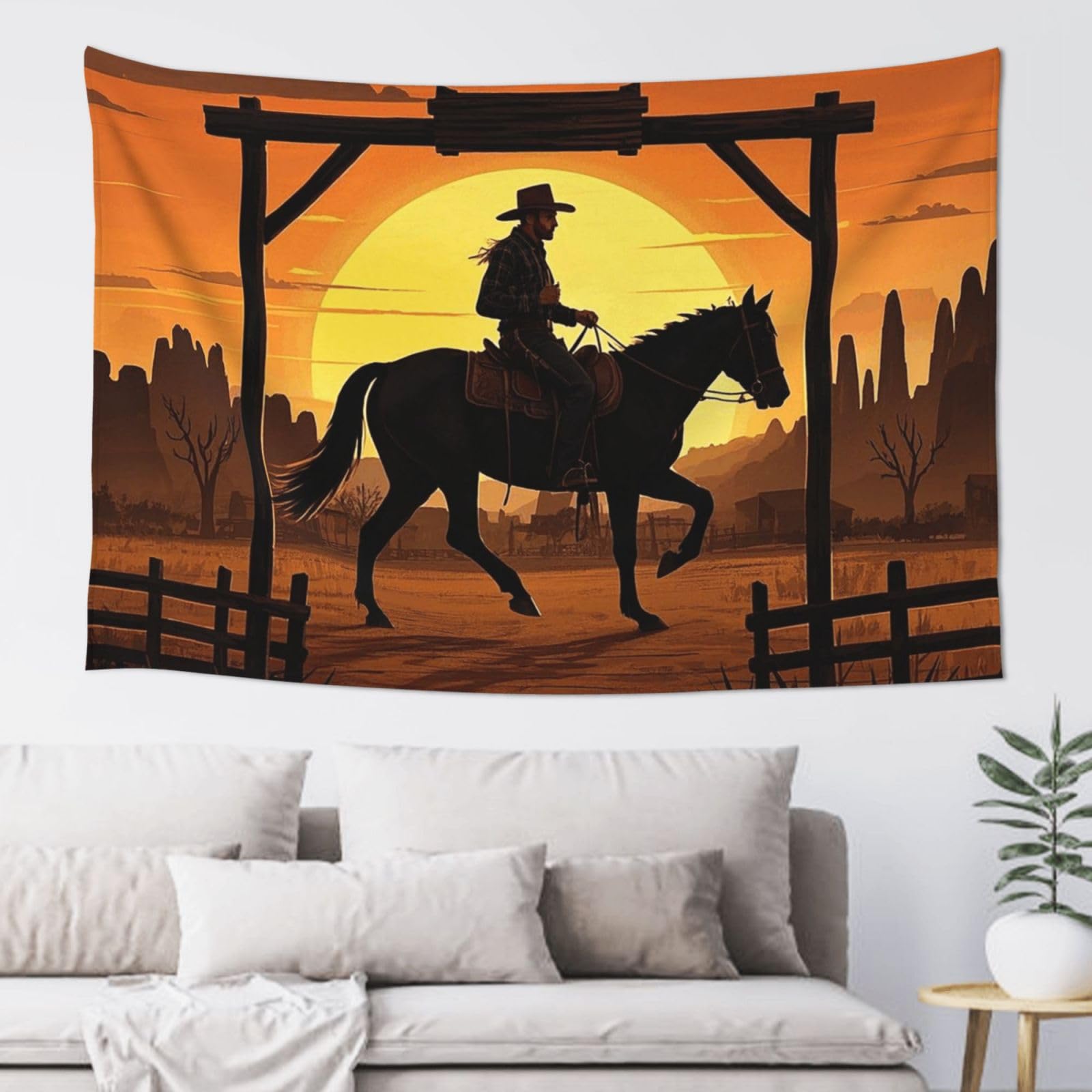 FodPand Cowboy Riding Ranch Desert Tapestry for Bedroom Aesthetic, Wall Hanging Tapestries Art Decor Backdrop Wall Tapestry for Dorm Living Room Funny Poster Party Banner Background 40" X 60"