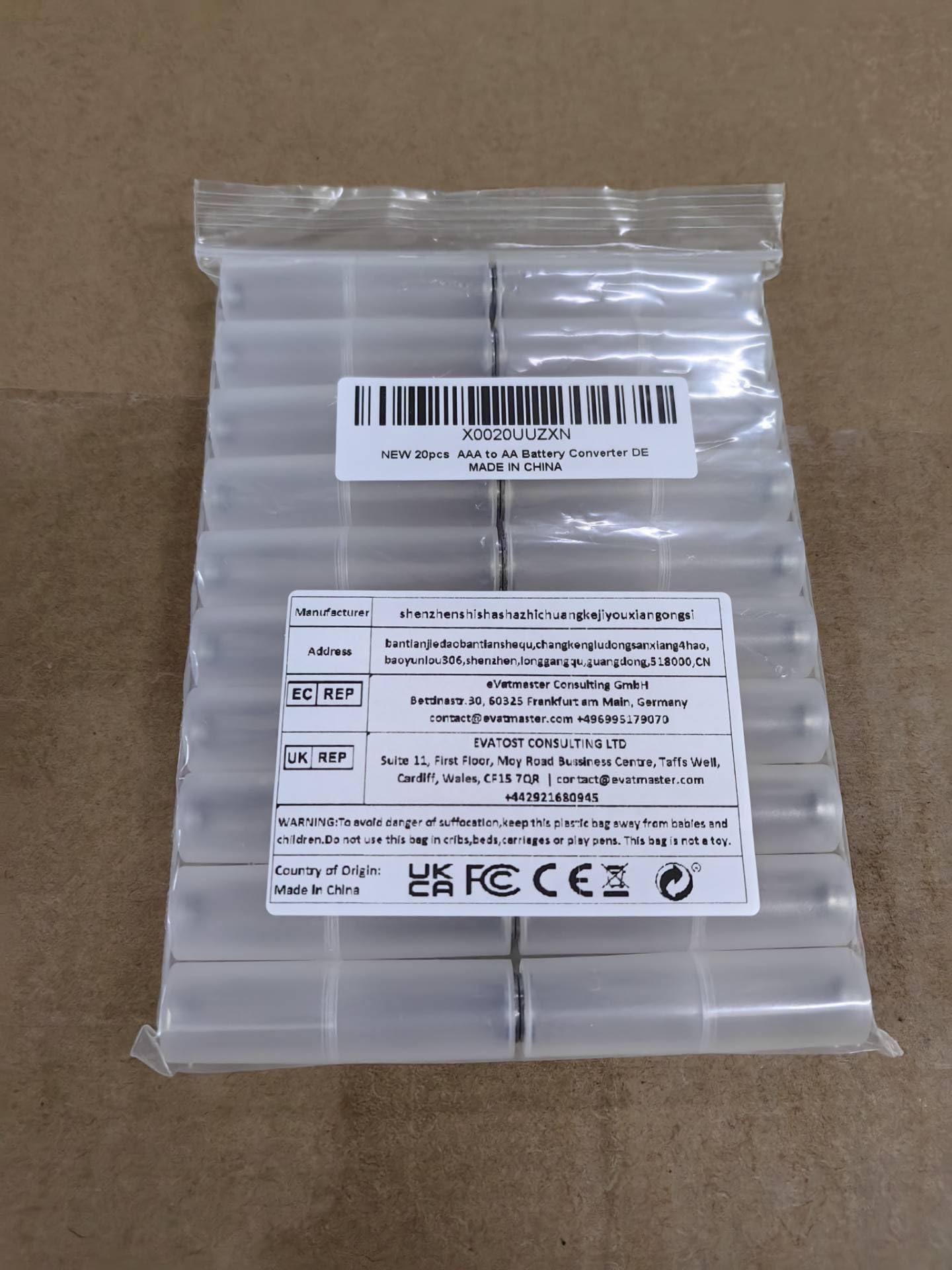 Lot de 20 convertisseurs de piles AAA vers AA AAA vers AA - Adaptateur de convertisseur de batterie AAA vers AA - Adaptateur pour piles AAA vers AA
