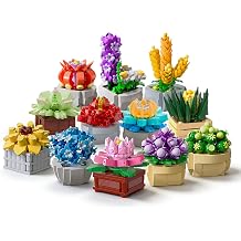 Chodia Succulents Botanical Collection Flowers Building Block Set, 12 Potted Tiny Happy Plant Toys Kits Desk Decor Display, Mother Valentine's Day Gifts for Adults Women Kids Girls Ages 6-12, 8-12