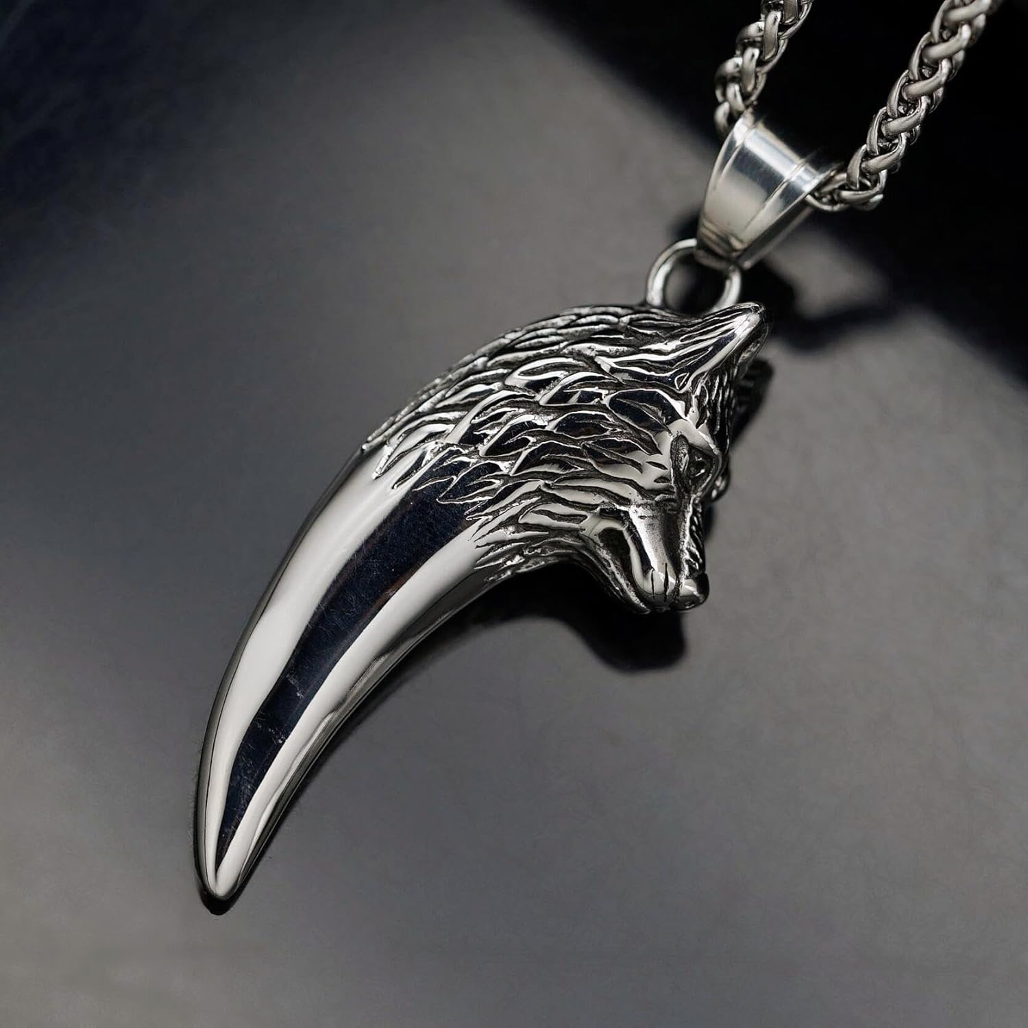 Wolf Tooth Pendant Necklace 3D Pendant Necklace Nordic Viking Runes Stainless Steel Necklace Hip Hop Punk Rock Clubs Disco men jewelry Cuban Link chain for men things for teens - Image 3