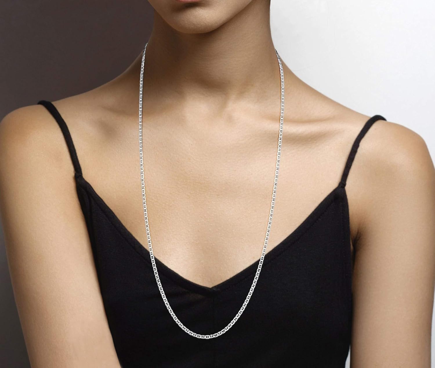 Miabella Solid 925 Sterling Silver Italian 3mm Diamond-Cut Flat Mariner Link Chain Necklace for Women Men, Made in Italy - Image 3