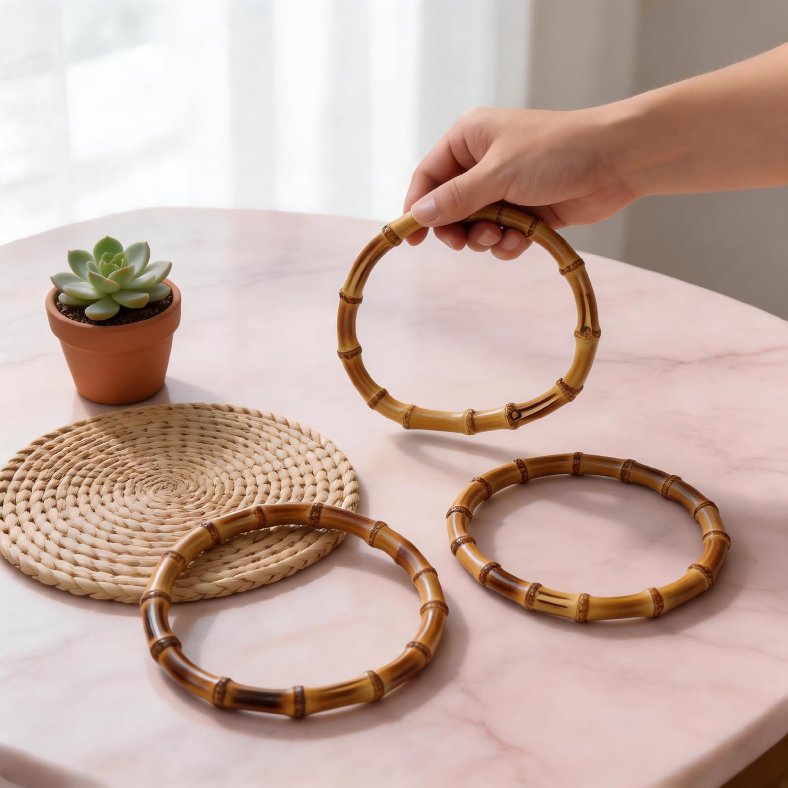 CHGCRAFT 4pcs D Shape Bamboo Purse Handles Replacement Bamboo Wood Hand Bag Handbag Handles for Handcrafted Handbag DIY Bags Accessories 5.9ร4.72ร0.3 Inches