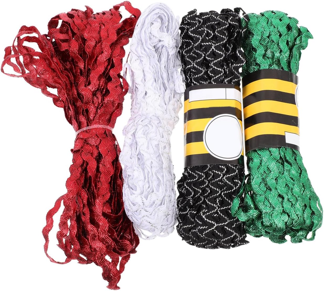 4 Rolls 5mm Rickrack Ribbon Trim for Sewing Clothes and DIY Crafts Waving Fringe Edge Ribbon in Red Green White Black White Decorative Floral Craft for Wrapping and Apparel