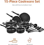 Amazon Basics 15-Piece Non-Stick Kitchen Cookware Set + 6-Piece Nonstick Bakeware Set