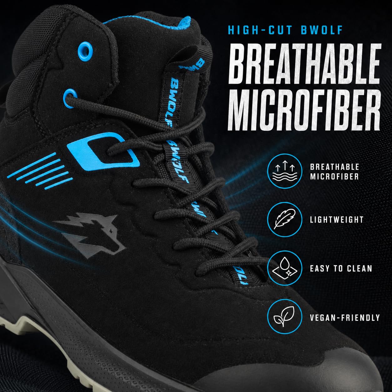 BWOLF Noir HIS3S Scarpe antinfortunistiche da uomo ESD – Scarpe da lavoro dal taglio alto con cappuccio composito e protezione anti-penetrazione in kevlar impermeabile, olio e antiscivolo