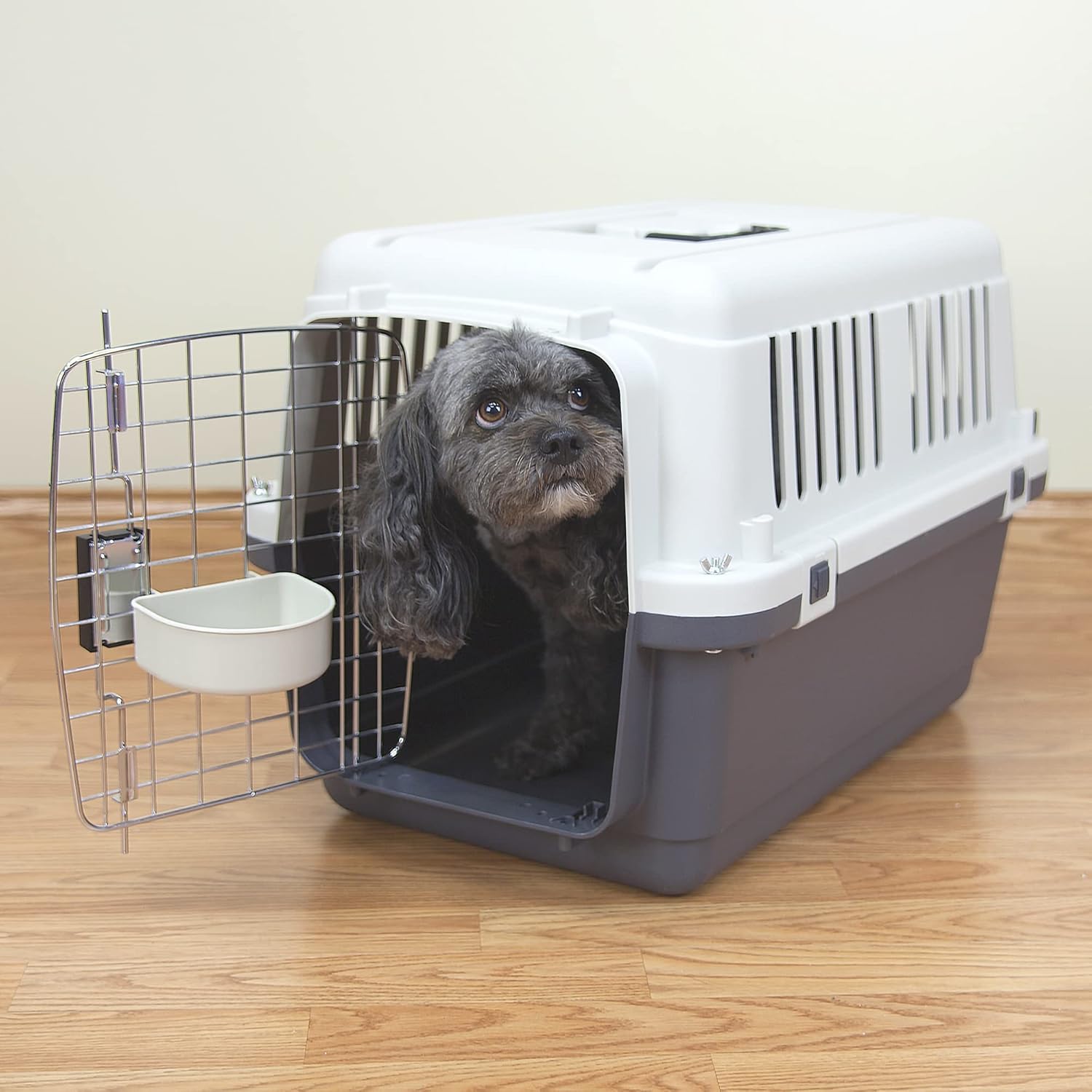 QIDOTS Kennels Direct Premium Plastic Dog IATA Airline Approved Kennel & Travel Crate Carrier with Wheels, Gray, Sizes Small - XXXL
