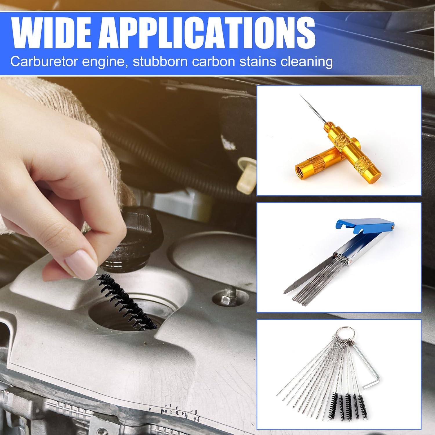 Gosknor Carburetor Cleaning Kit, Carb Cleaning Kit Carburetor Cleaner Torch Tip Cleaner Set with 10 Nylon Carb Cleaning Brushes, 20 Cleaning Needles, 2 Hex Wrenches and 2 Sharp Picks