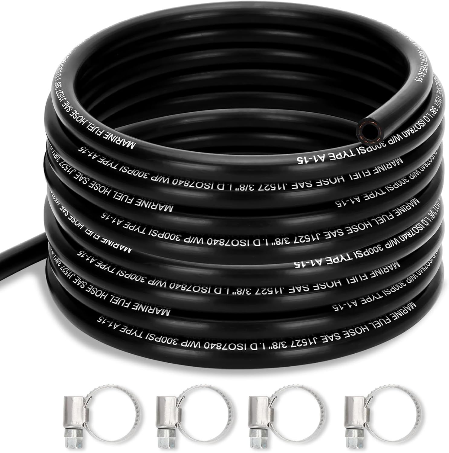 3/8" Marine Fuel Line Hose - 25 FT SAE J1527 Type A1-15 Rubber Fuel Line for Boats, Outboards & Marine Engines