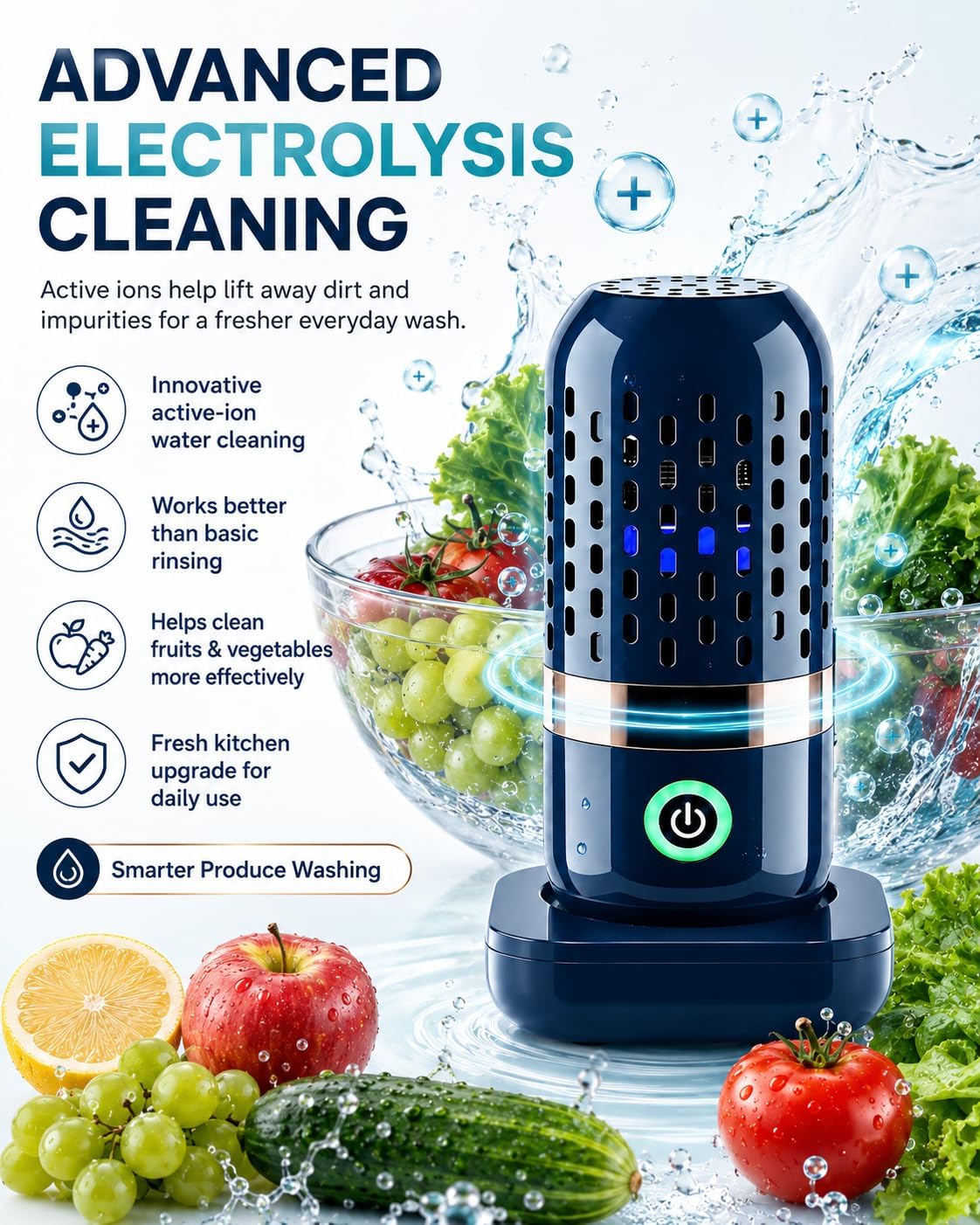 Produce Cleaner Desinfectante Fruit Device Ultrasonic Vegetable Brush Fresh Purifier Clean Machine Washer Wash Bowl USB Wireless Pure Food Seafood Extend Water-Proof Freshness Rice Meat image 2