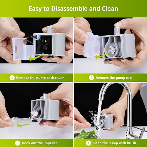 Miniatura 5 de Bomba de fuente de agua para gatos, bomba de repuesto DR-DC para dispensador de agua de mascotas de acero inoxidable, bomba de fuente ultra