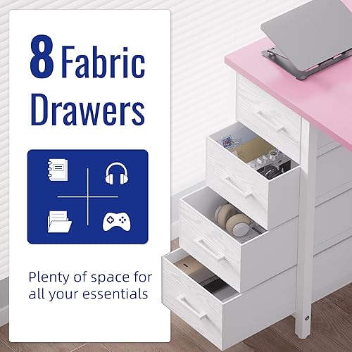 Miniatura 5 de Pamray Escritorio para computadora de 47 pulgadas con 8 cajones de tela, escritorio para juegos de PC, oficina en casa, estudio, mesa de escritura