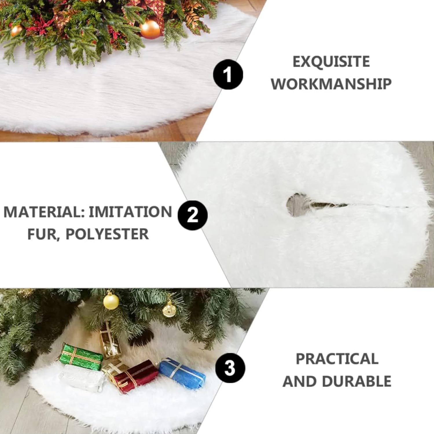 Falda de Árbol de Navidad, Manta de árbol de Navidad Blanco,Base del Árbol de Navidad,Felpa Alfombra Arbol de Navidad,Falda para árbol de Navidad de Piel sintética (Ø 78 cm)