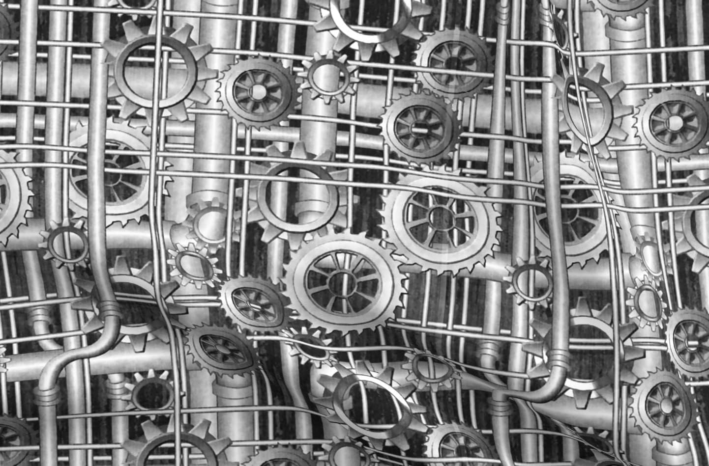 Spoonflower Fabric - Steampunk Pipes Gears Grayscale Silver Printed on Organic Cotton Sateen Fabric by The Yard - Sewing Quilting Apparel Home Decor