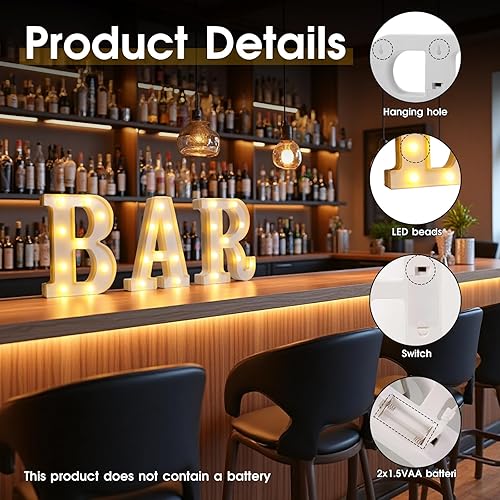 Miniatura 6 de Letrero de bar, luces de marquesina iluminadas colgables, luces LED de letras alimentadas por batería para pub, bar casero, cafeterías y tiendas de