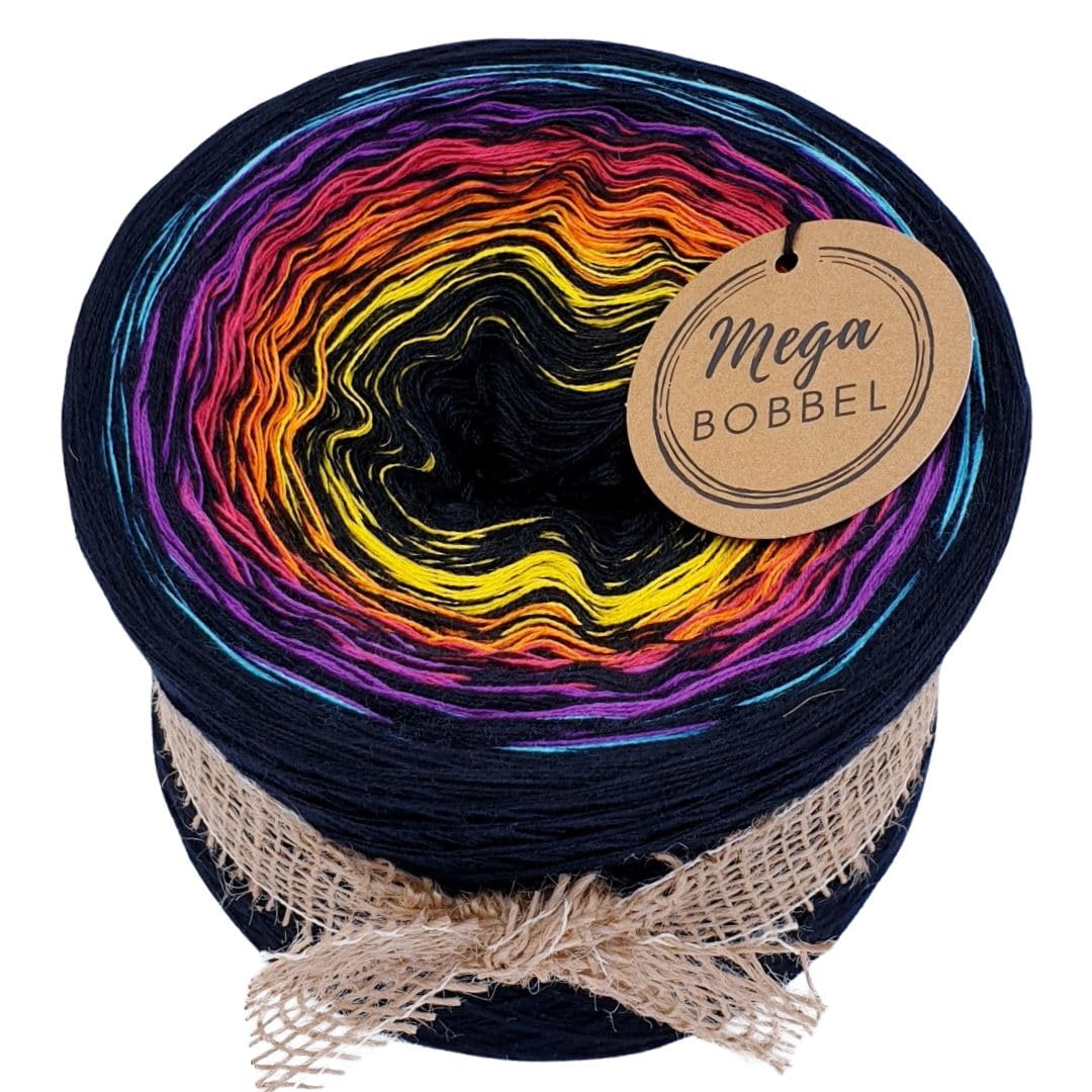 MegaBobbel*Rausch der Farben*A71* (Außenfarbe: Schwarz) Farbverlaufsgarn - Lace Garn Bobbel Wolle zum Häkeln & Stricken - 50% Baumwolle/50% Polyacryl (4 fädig, 3750m)