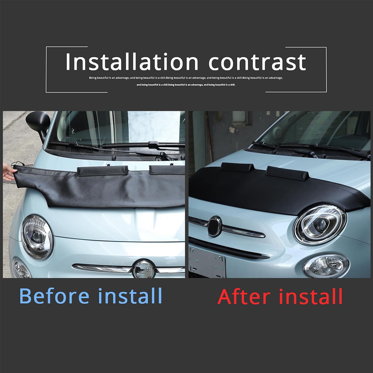 Car Front Hood Cover Leather Protector Cover Compatible with Fiat 2007-2023 Car Hood Protector Bra Exterior Accessories