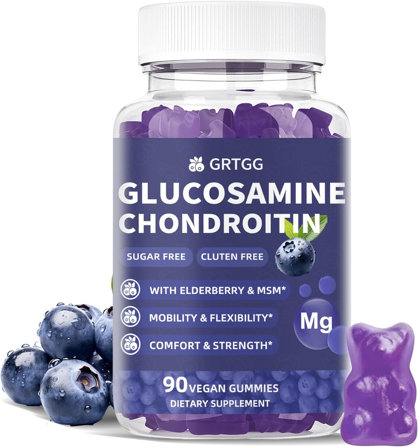 Glucosamine Chondroitin Gummies with MSM & Elderberry Extra Strength 3000MG - Joint Support, Antioxidant Immune Support Supplement for Adults, Men & Women - 90 Blueberry Gummies