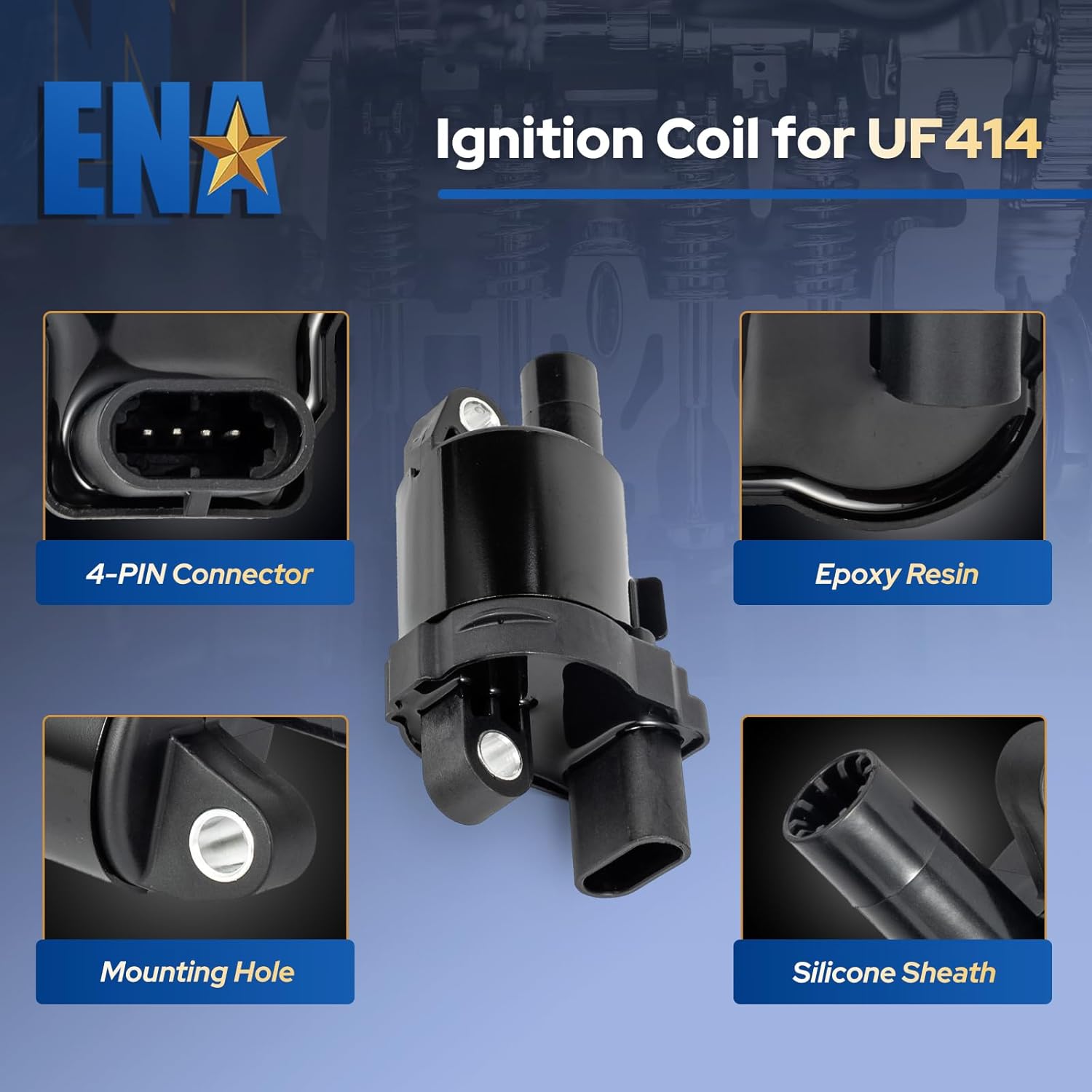 ENA Round Ignition Coil Pack Compatible with Chevy GMC Silverado Express Suburban Tahoe Corvette Yukon Sierra Savana SS SSR 2008 2009 2010 2011 2012 2013 2014 2015 2016 2017 5.3 V8 Coils for UF414