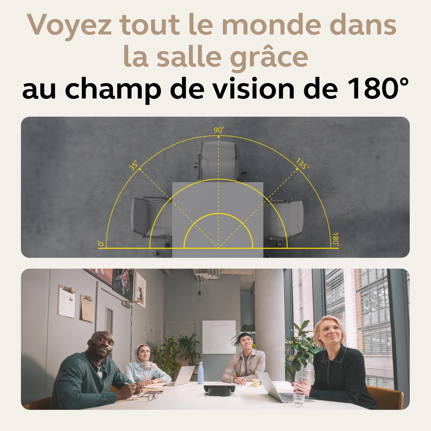 Barre vidéo panoramique 4K Jabra PanaCast 50 - Caméra de visioconférence pour petites et moyennes salles avec champ de vision 180° et 8 microphones – Alimentation UE - Noir