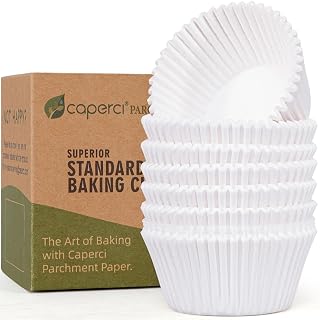 Caperci 225pcs White Parchment Cupcake Liners - Standard Muffin Liners Baking Cups, Parchment Paper Cupcake Wrappers with Excellent Greaseproof & Balanced Non-Stick, No Smell, Food Grade (White) - Amazon product rated Grade A