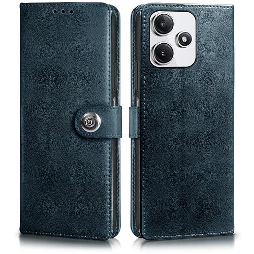 WOW IMAGINE Shock Proof Flip Cover Back Case for Mi Redmi 12 5G | Redmi 12 4G | Poco M6 Pro 5G (Designer Magnetic Button Flip Case | Inbuilt Wallet Pockets & Stand | Leather Finish | Oxford Blue)