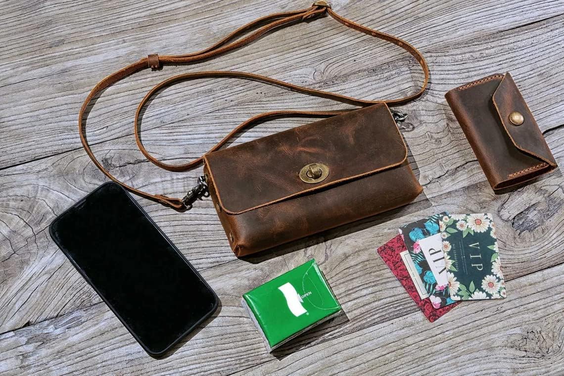 Personalized leahter purse case with shoulder strap Compatible with iPhone 16 15 14 Pro Max, distressed leather small crossbody phone purse bag - X10-ILC05B