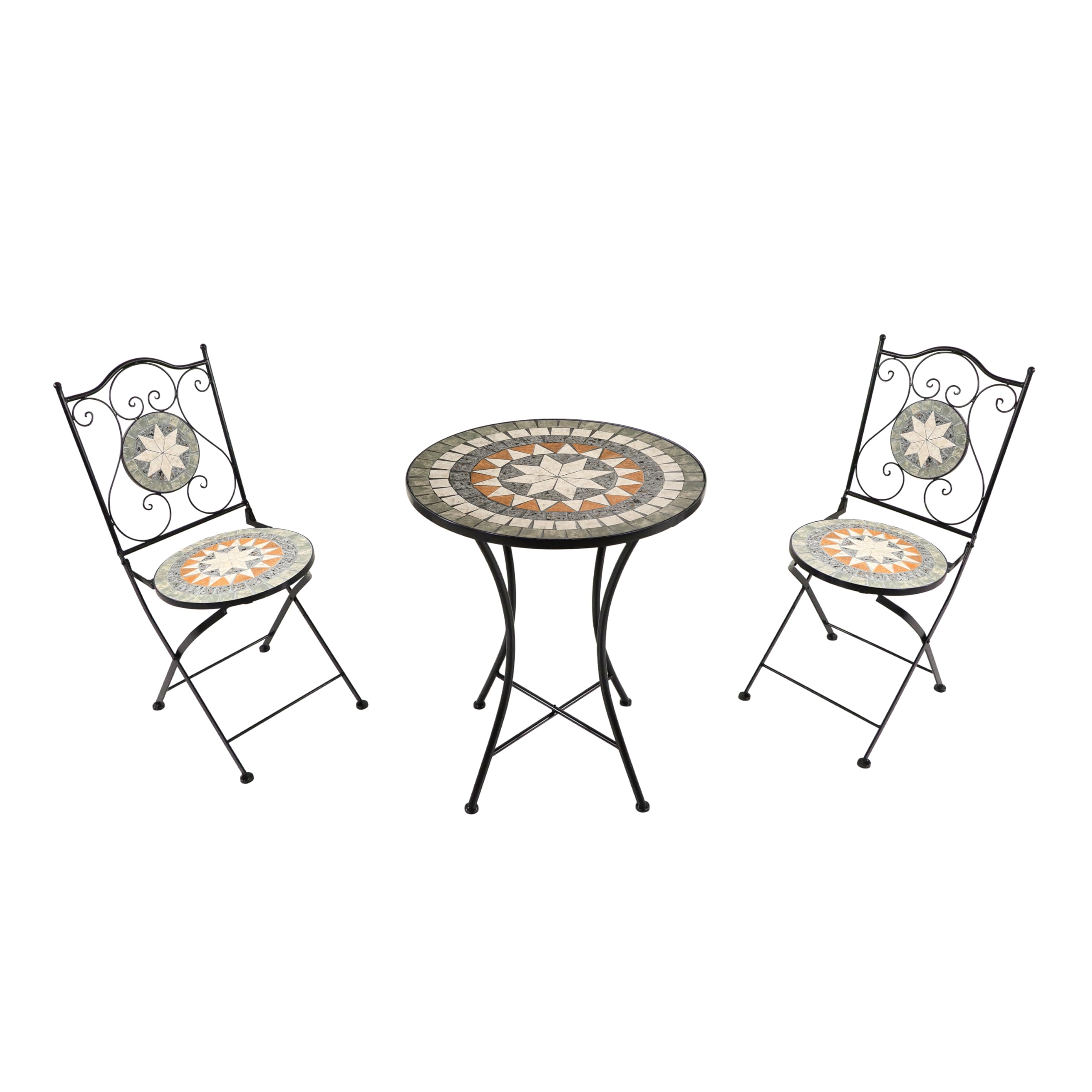AXI Amélie Set Bistrot, 2 Sedie 1 Tavolo, da Balcone, Veranda Mosaico Stella Grigia - da Esterno, con Mosaico per Giardino/Terrazza