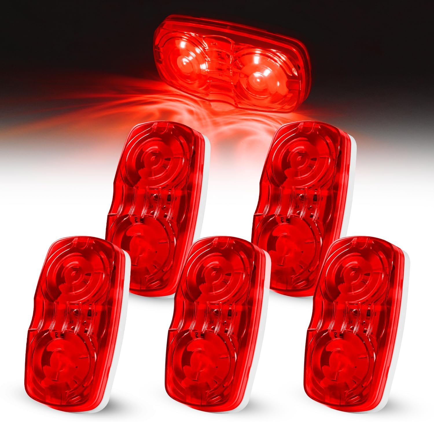 5Pcs 4" Double Bullseye LED Red Marker Lights, 10 LED Side Marker & Clearance Lights, 12V Surface Mount Rectangular Lights for Truck Trailer RV Camper Pickup