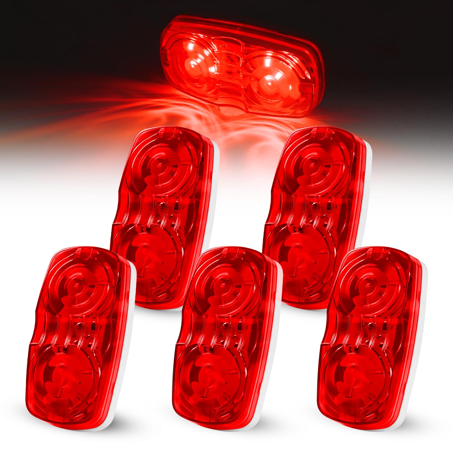 5Pcs 4" Double Bullseye LED Red Marker Lights, 10 LED Side Marker & Clearance Lights, 12V Surface Mount Rectangular Lights for Truck Trailer RV Camper Pickup