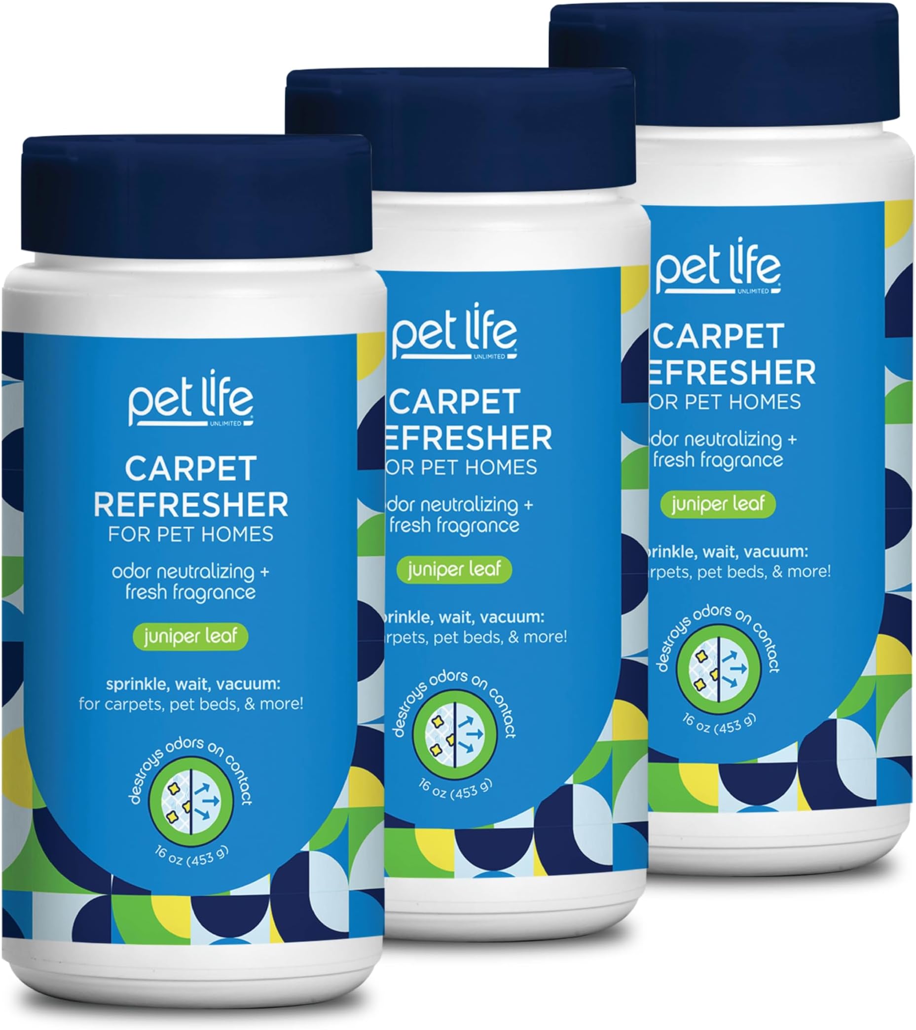 Pet Life Unlimited Carpet Refresher Powder, Carpet Deodorizer Powder Pet Safe - Carpet Powder Pet Odor Eliminator for Carpet with Plant-Based Juniper Leaf Scent - Made in the USA - 16oz (Pack of 3)