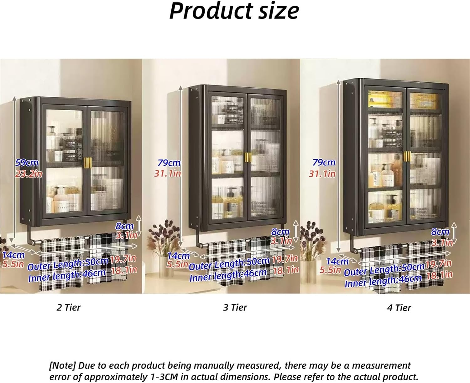 Wall Mounted Medicine Cabinet - Over Toilet Storage & Kitchen Spice Rack Organizer - 3-Tier Metal Cabinet for Bathroom & Kitchen Space Saver (White)