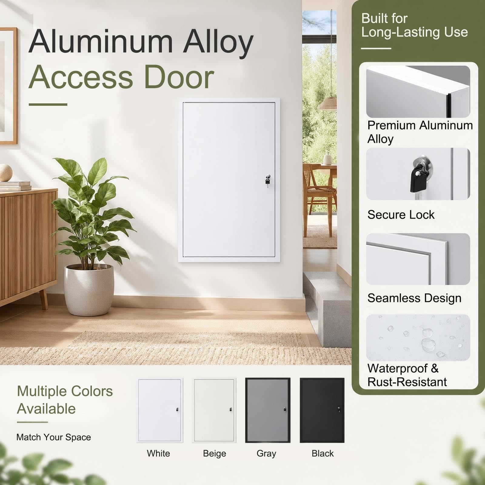 Panel de Acceso de Aluminio con Cerradura para inspección de Pared, Montaje a RAS, pintable, Ideal para Uso doméstico y Comercial