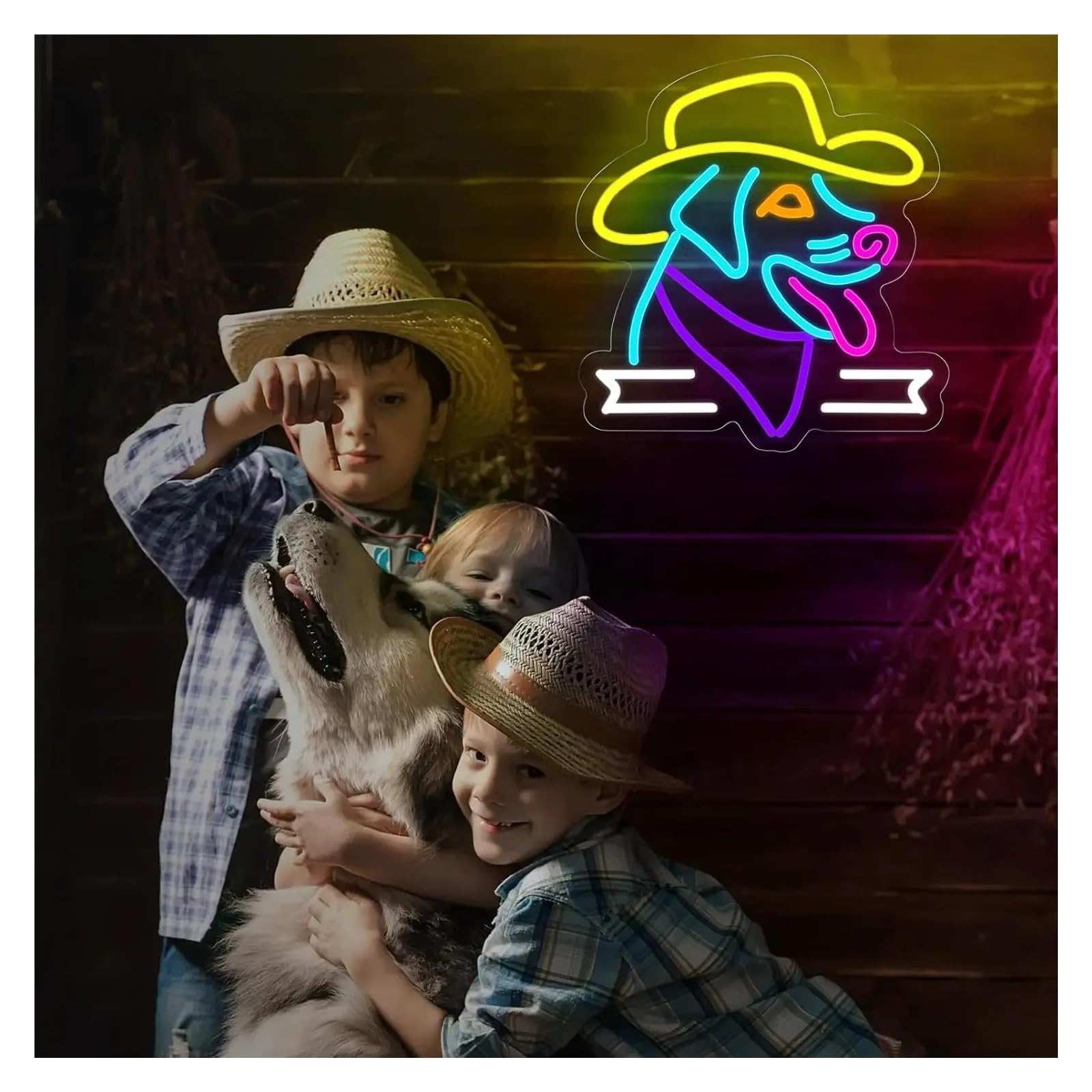 Scritta luminosa Insegna Al Neon Con Cucciolo Da Cowboy Per Decorare Le Pareti Della Cameretta Dei Bambini, Divertente Per Gli Amanti Dei Cuccioli, Ragazze 44x42cm