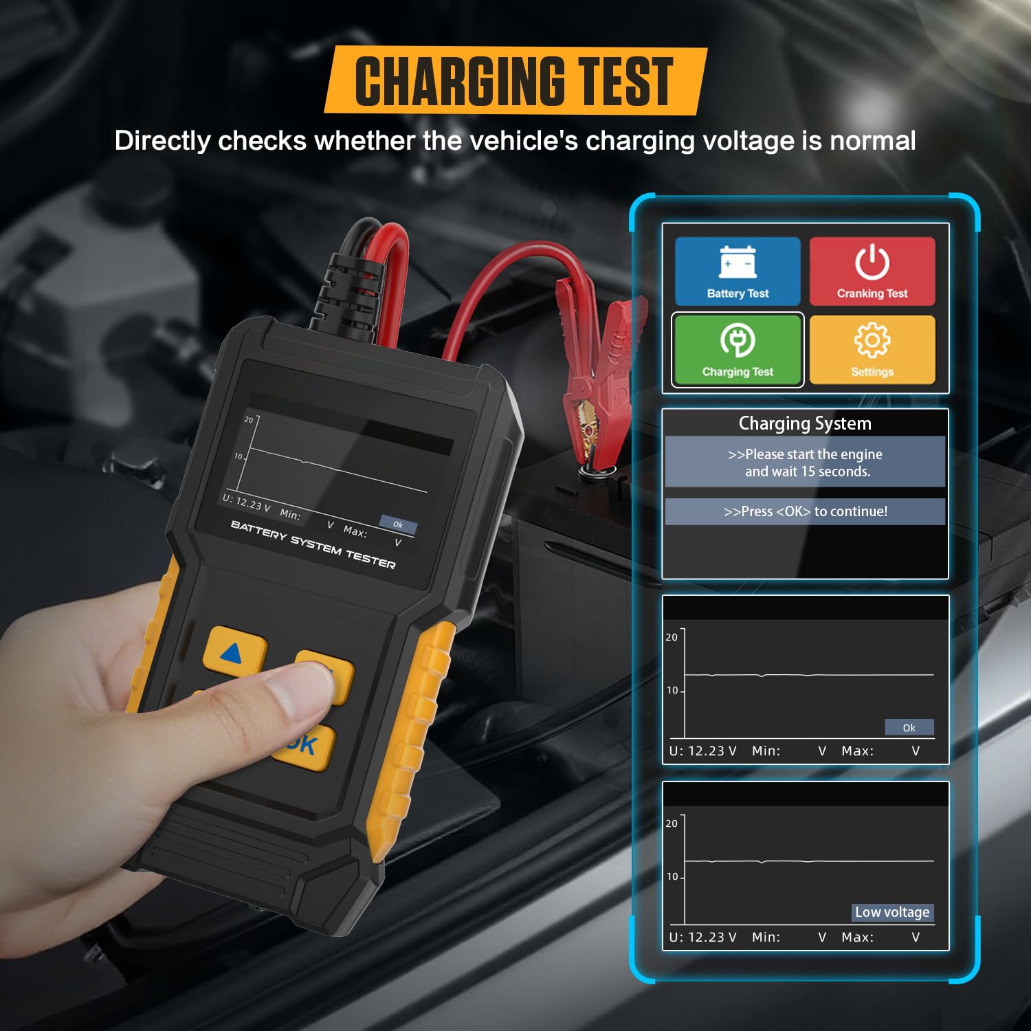 BT360 Car Battery Tester 12V 24V 30-2000 CCA Load Tester Starter Alternator Tester Automotive Charging Cranking System Tester for Motorcycle Car Truck SUV ATV Boat