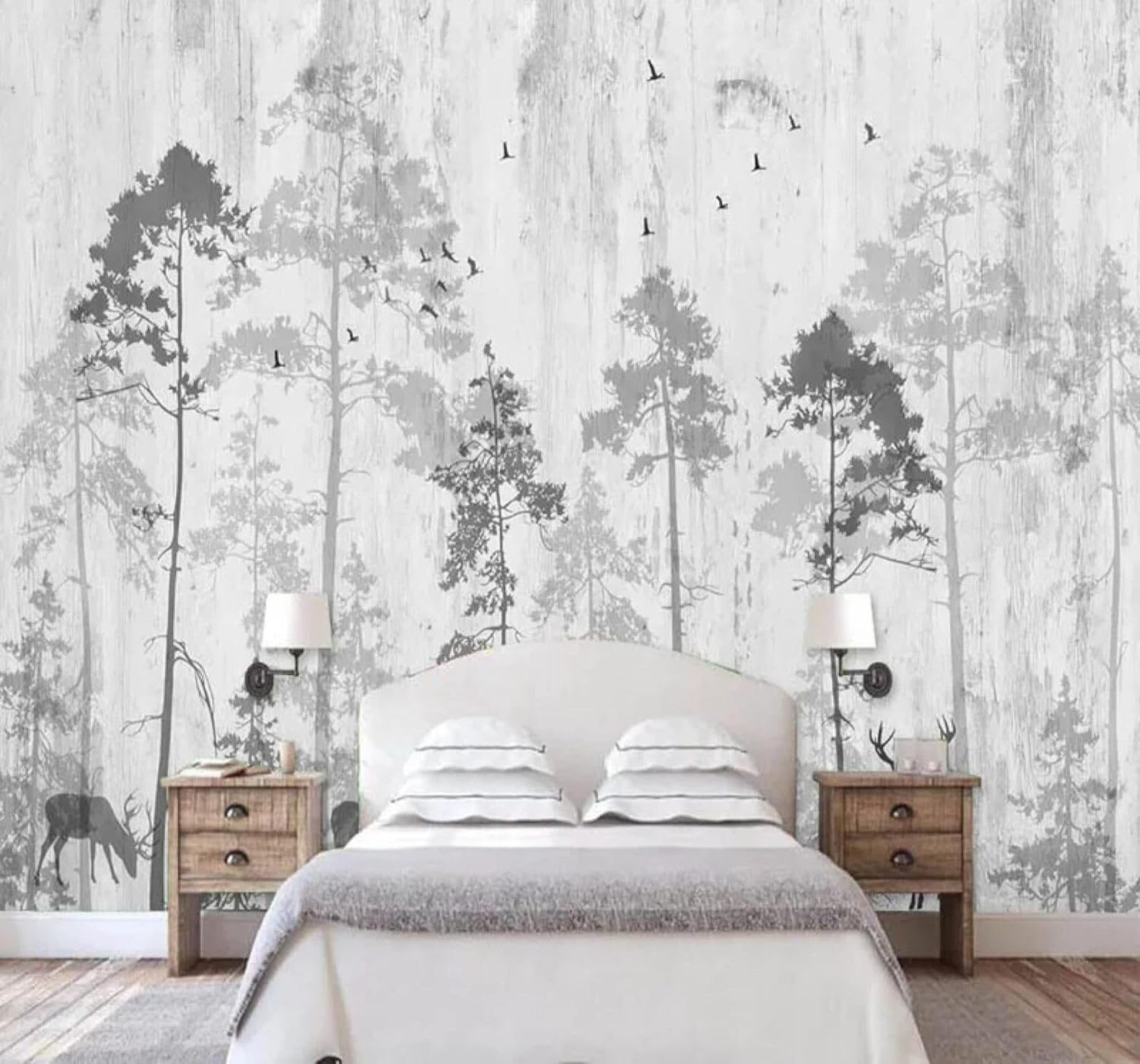 XLMING Hand Drawn Retro Black and White Moose Forest 3D Wallpaper Luxury Home Dining Decor Paste Sofa Living Room The Wall for Bedroom Mural-200cm×140cm