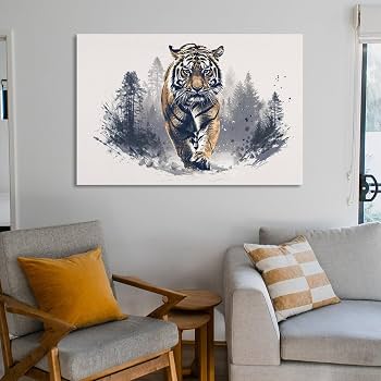 Amazon.co.jp: 絵画 ジャングルタイガーインテリア 絵画 動物イラスト
