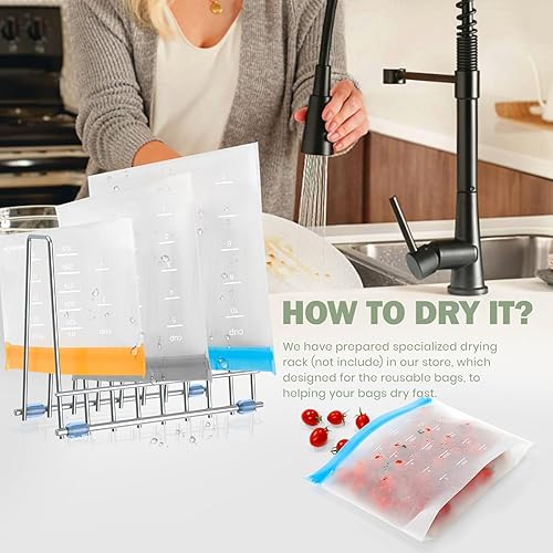 Miniatura 7 de Bolsas de almacenamiento reutilizables aptas para lavavajillas, bolsas de sándwich PEVE reutilizables sin BPA, bolsas de silicona para