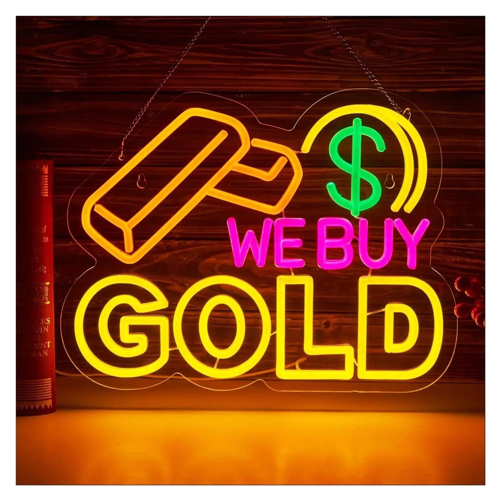 XENITE Hanging Art Neon Signs We Buy Gold Neon Light USB Dimmable Sign for Bedroom Livingroom Club Bar Man Cave Party Wall Decoration 39.6x30cm