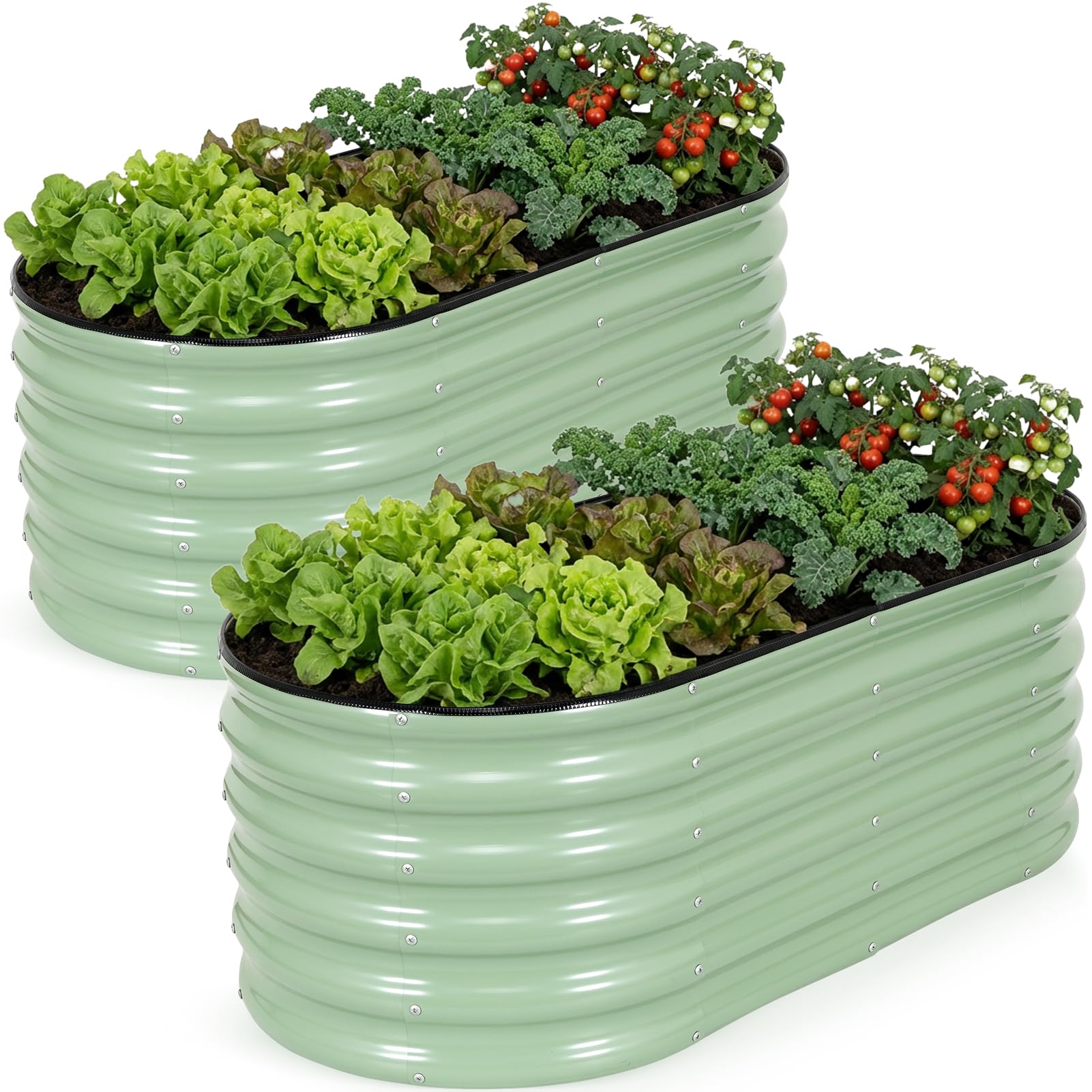 INNO STAGE Galvanized Raised Garden Bed Kits, 120x60x43cm Metal Raised Beds Outdoor for Gardening, Tall Large Steel Raised Planter Bed for Vegetables, Flowers Patio Ground Planter Box (Green, 2Pcs)