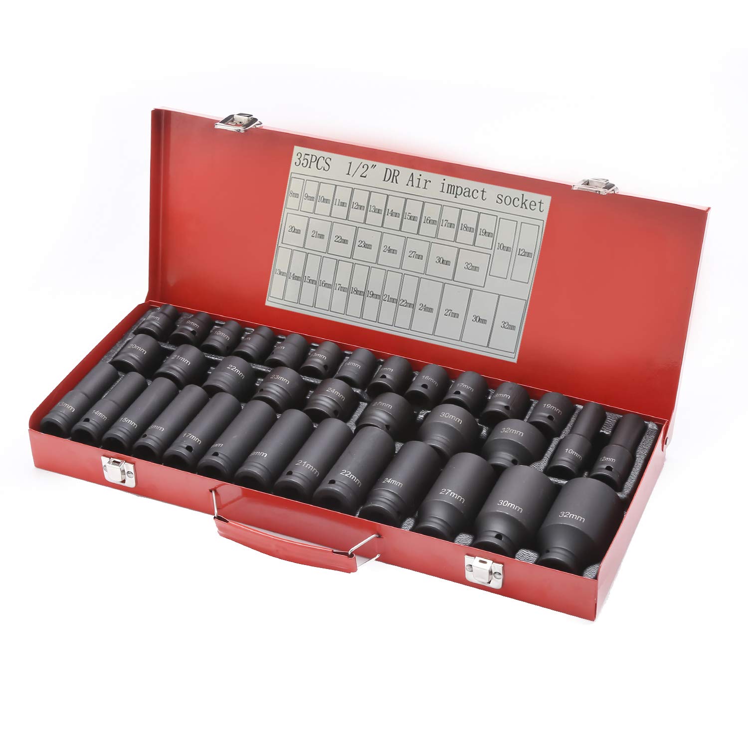 Katsu Tools Black Katsu 35Pcs Impact Socket Set 1/2 Inch 8-32Mm Metric Heavy Duty Deep Impact Socket Toolkit Chrome Moly Steel Automotive Repairing Tool 420445