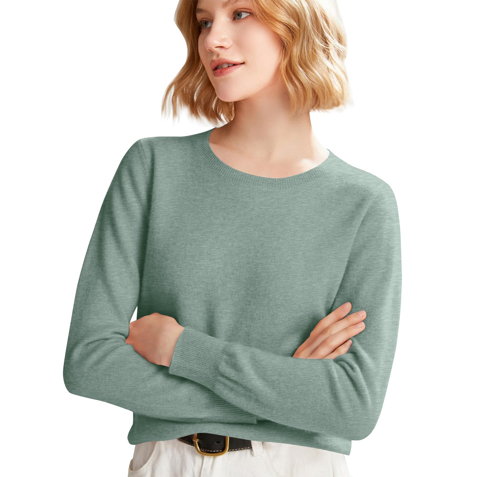 Cashmere Sweaters for Women Trendy Knit Cozy Crew Neck Sweater Long Sleeve Pullover Sweater Casual Fall Winter Tops